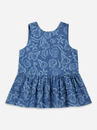 Mid Indigo Seashell Denim Top Womens Sleevelss Top Womens Patterned Summer Top Beach Top 