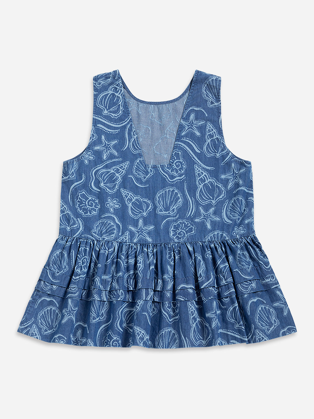 Mid Indigo Seashell Denim Top Womens Sleevelss Top Womens Patterned Summer Top Beach Top 