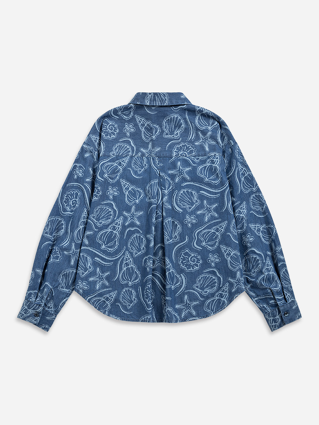 Mid Indigo Seashell Denim Shirt Womens Woven Shirt Womens Button Up Shirt Pattern Printed Shirt 
