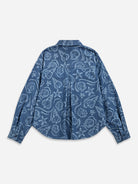 Mid Indigo Seashell Denim Shirt Womens Woven Shirt Womens Button Up Shirt Pattern Printed Shirt 