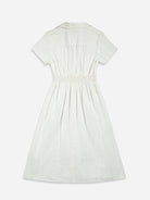 Pure White Stripe Textured Striped Dress Womens Strped Dress Buttoned Short Sleeve Dress 
