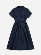Navy Stripe Textured Striped Dress Womens Strped Dress Buttoned Short Sleeve Dress 