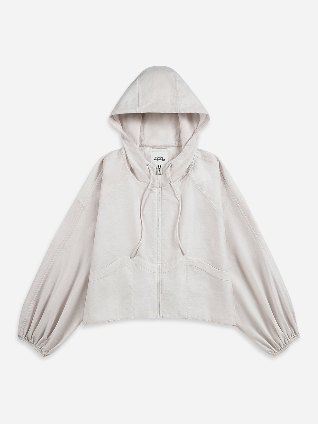 Iris Purple Balloon Sleeve Sheen Jacket Womens Hoodie Womens Zip Up Jacket Womnens Puff Sleeve Drawstring Outerwear