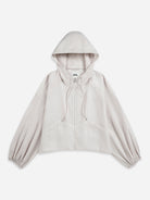 Iris Purple Balloon Sleeve Sheen Jacket Womens Hoodie Womens Zip Up Jacket Womnens Puff Sleeve Drawstring Outerwear