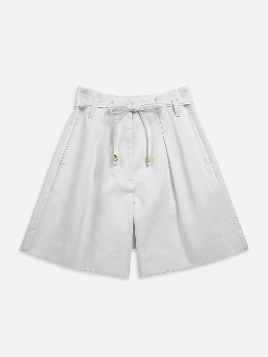 Pure White Paperbag Belted Shorts Womens Belted Shorts Pleated Shorts 