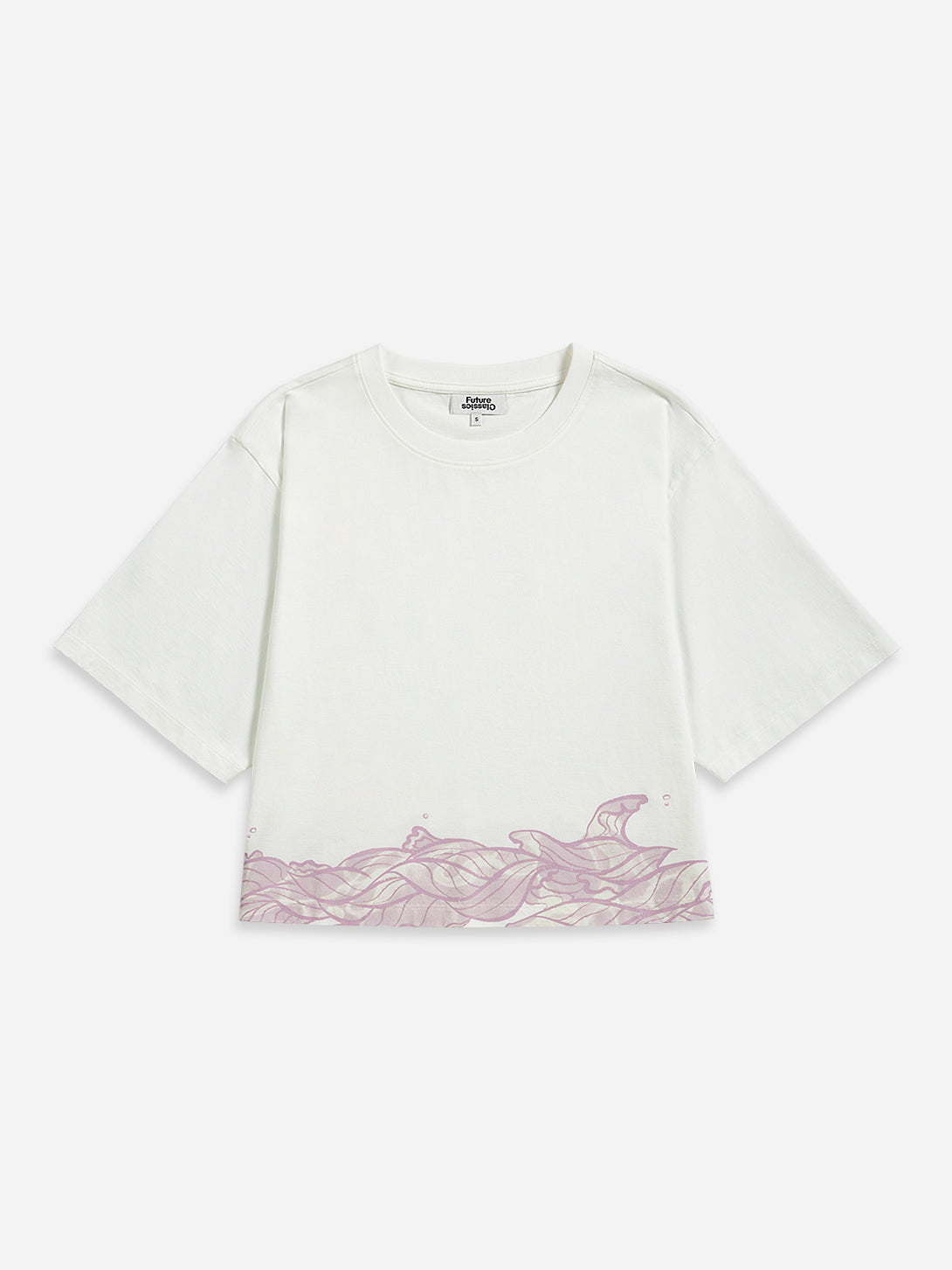 Off White Wave Printed Boxy Tee Womens Relaxed Fitting Tee Summer T-Shirt Womens Printed Short Sleeve