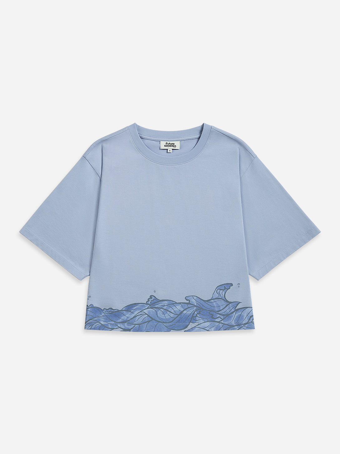 Sea Blue Wave Printed Boxy Tee Womens Relaxed Fitting Tee Summer T-Shirt Womens Printed Short Sleeve