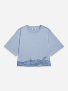 Sea Blue Wave Printed Boxy Tee Womens Relaxed Fitting Tee Summer T-Shirt Womens Printed Short Sleeve