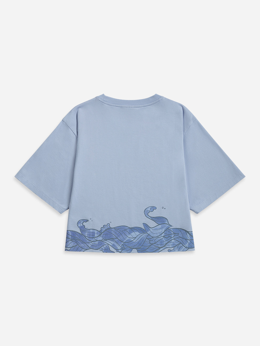 Sea Blue Wave Printed Boxy Tee Womens Relaxed Fitting Tee Summer T-Shirt Womens Printed Short Sleeve