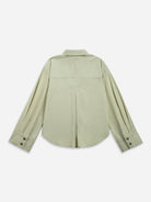 Seaweed Green Bell Sleeve Boxy Shirt Womens Green Boxy Woven Shirt Womens Relaxed Fit Top Womens Collared Button Up Shirt 