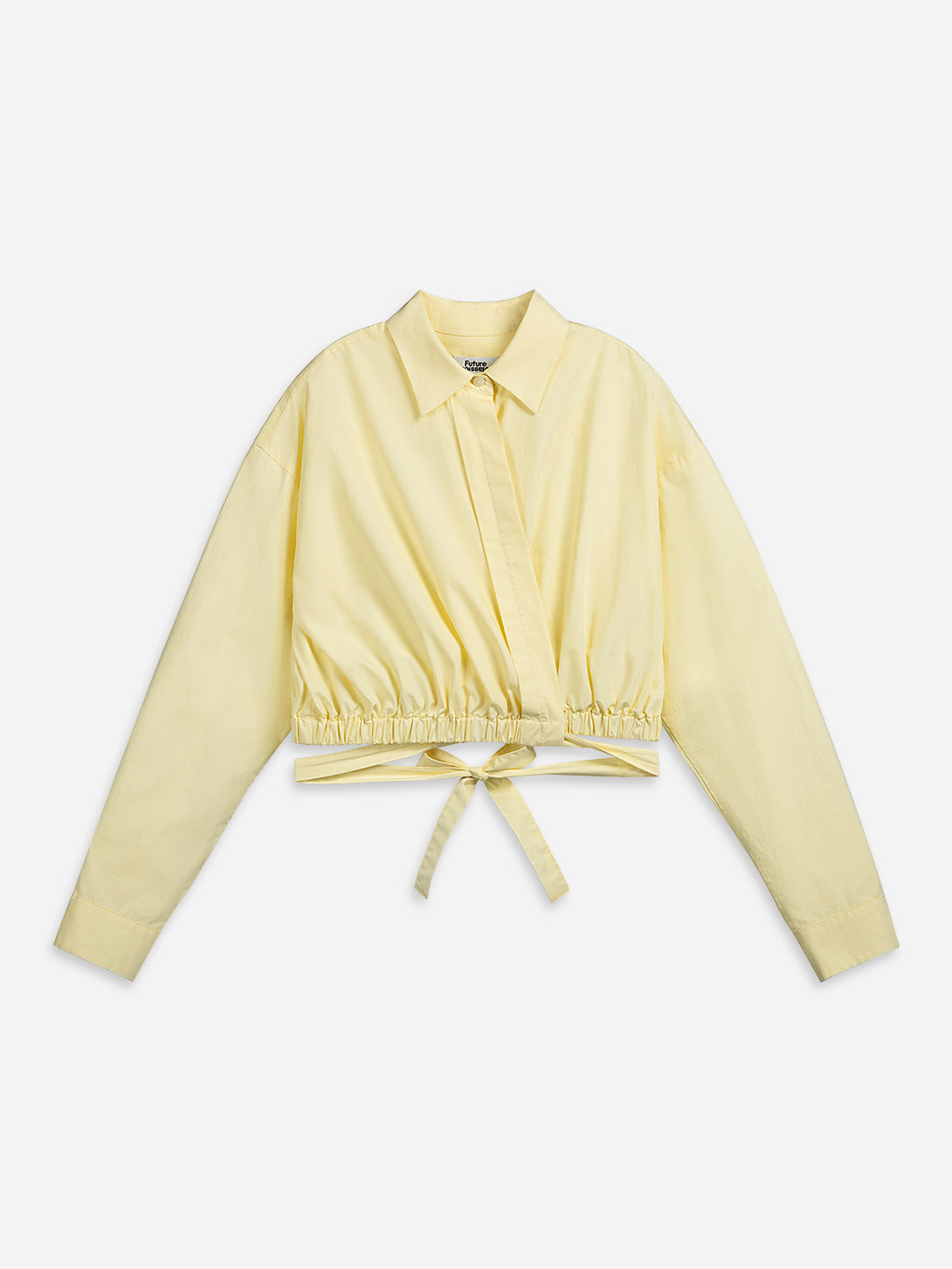 Almond Yellow Overlap Crop Shirt Womens Cropped Button Up Shirt Womens Long Sleeve Shirt Yellow 