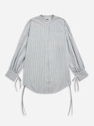 Pure White/ Navy Stripe Ribbon Cuff Stripe Shirt Womens Oversized Shirt Womens Round Collar Long Sleeve Striped Shirt 