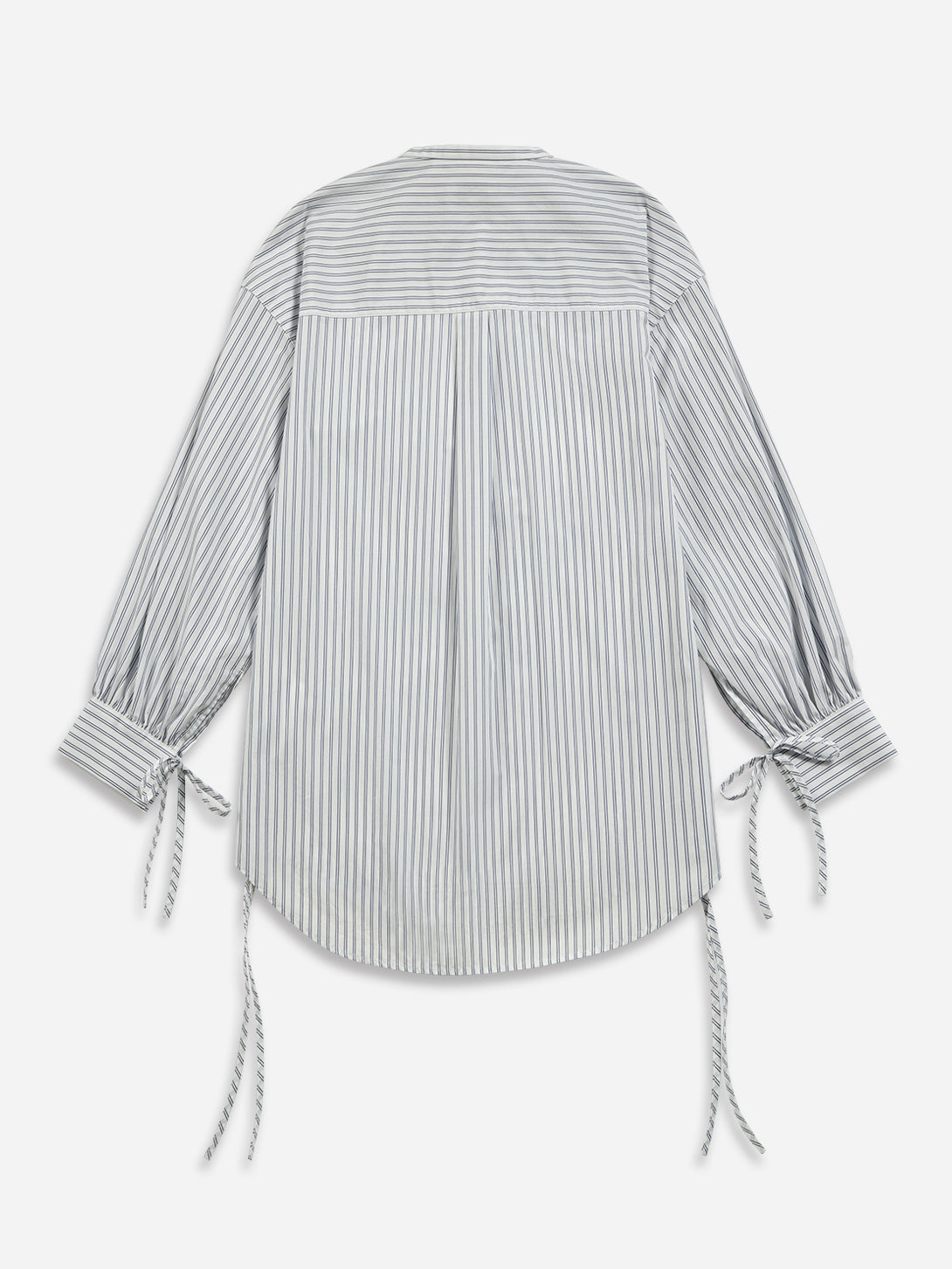Pure White/ Navy Stripe Ribbon Cuff Stripe Shirt Womens Oversized Shirt Womens Round Collar Long Sleeve Striped Shirt 