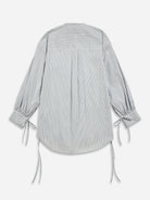 Pure White/ Navy Stripe Ribbon Cuff Stripe Shirt Womens Oversized Shirt Womens Round Collar Long Sleeve Striped Shirt 