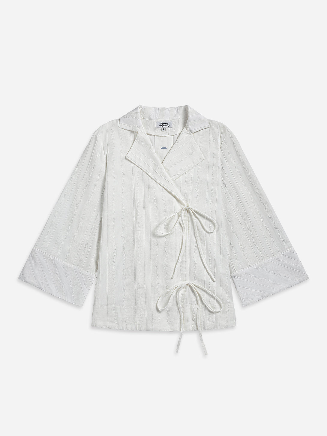 Pure White Stripe Textured Striped Overshirt Womens Open Relaxed Long Sleeve Shirt Womens Drawstring Closure Shirt