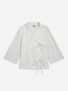Pure White Stripe Textured Striped Overshirt Womens Open Relaxed Long Sleeve Shirt Womens Drawstring Closure Shirt