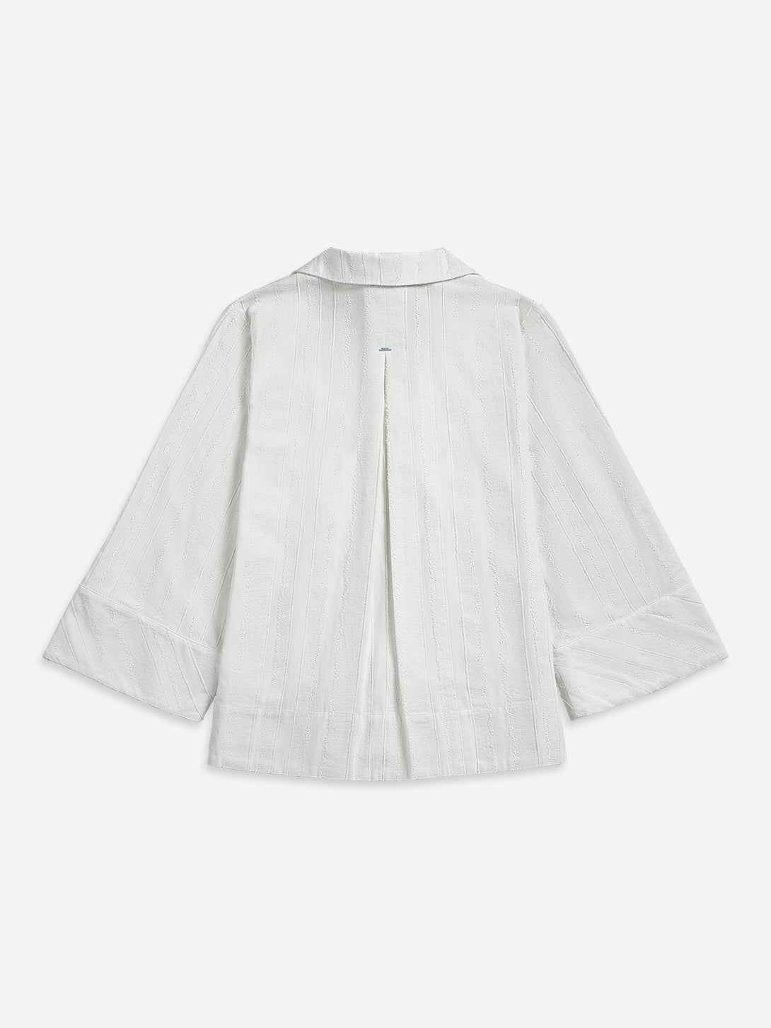 Pure White Stripe Textured Striped Overshirt Womens Open Relaxed Long Sleeve Shirt Womens Drawstring Closure Shirt