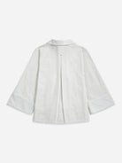 Pure White Stripe Textured Striped Overshirt Womens Open Relaxed Long Sleeve Shirt Womens Drawstring Closure Shirt