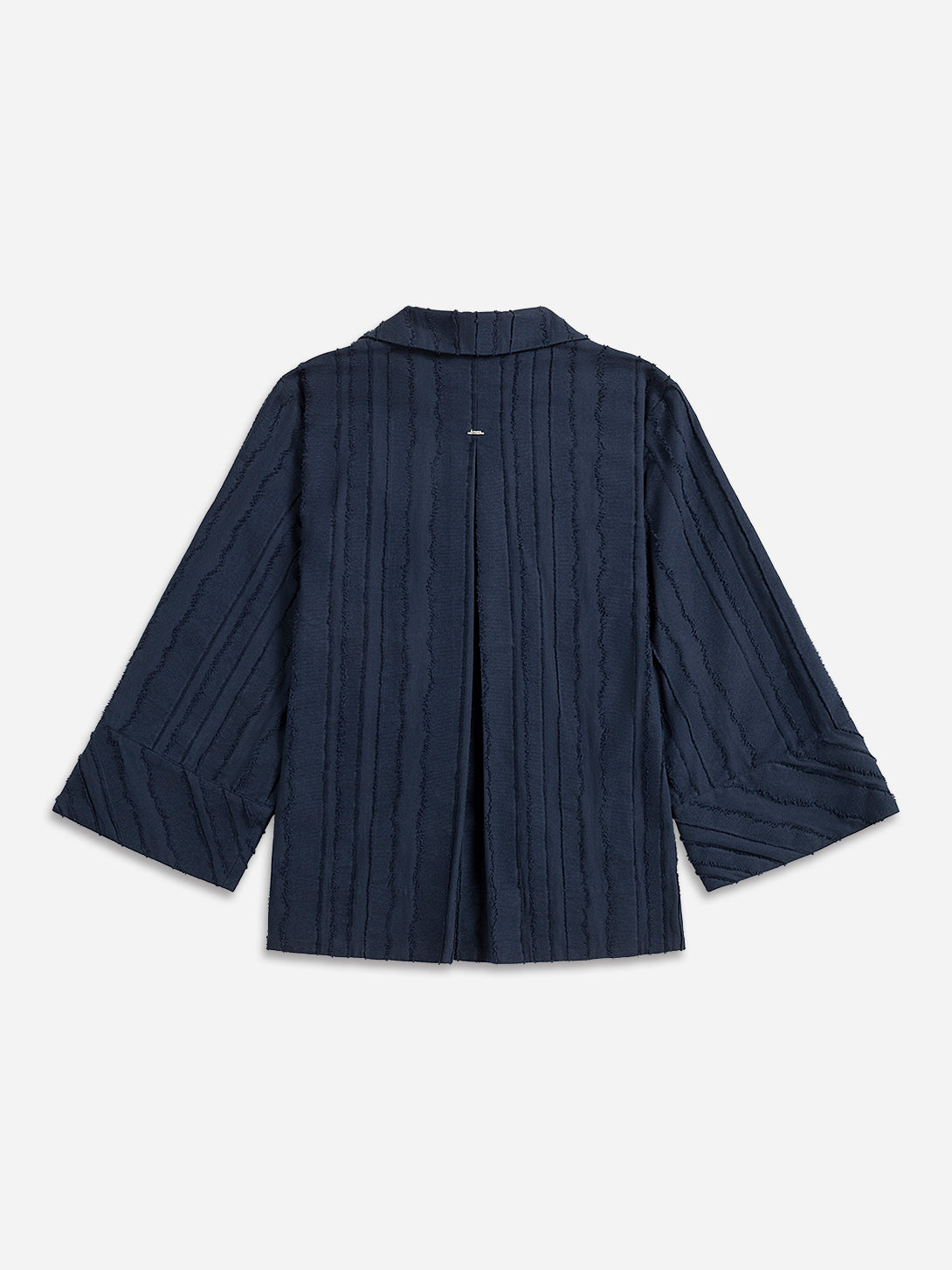 Navy Stripe Textured Striped Overshirt Womens Open Relaxed Long Sleeve Shirt Womens Drawstring Closure Shirt