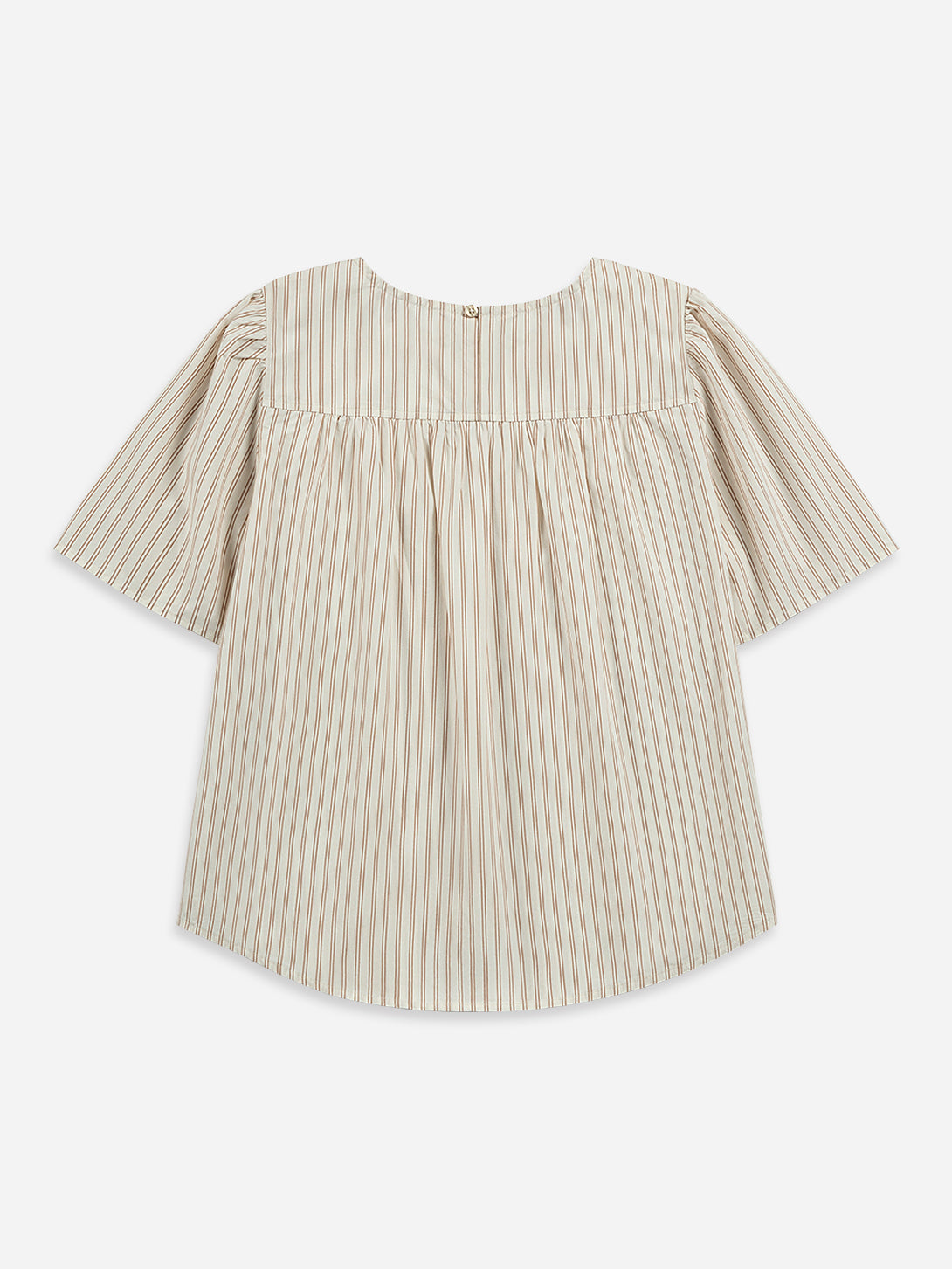Seedpearl / Stone Brown Stripe Puff Sleeve Blouse Womens Striped Top Womens Woven Short Sleeve Tee 