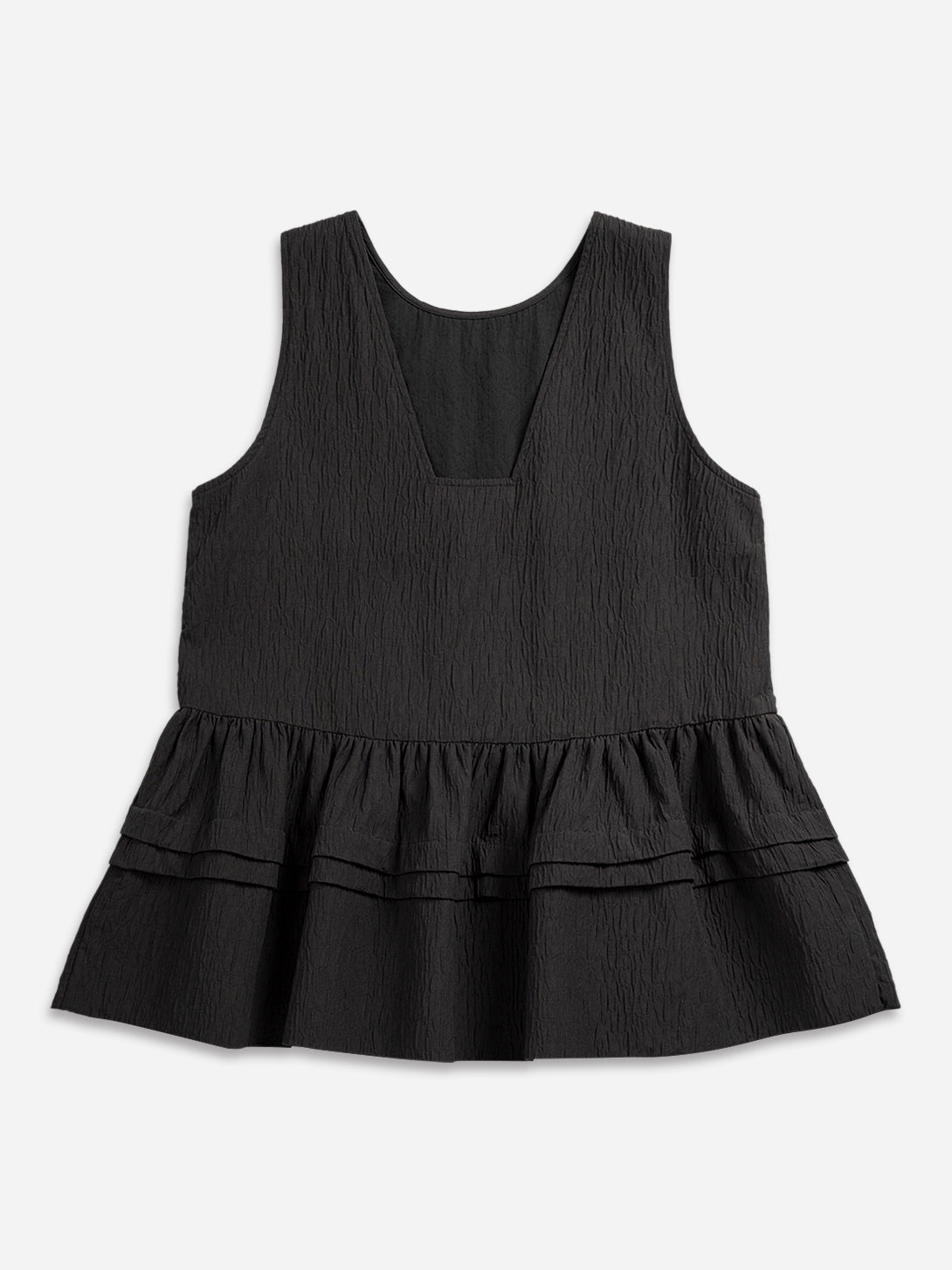 Moonless Night Peplum Jacquard Top Womens Sleeve Top Black Lightweight Top 