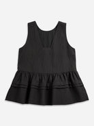 Moonless Night Peplum Jacquard Top Womens Sleeve Top Black Lightweight Top 