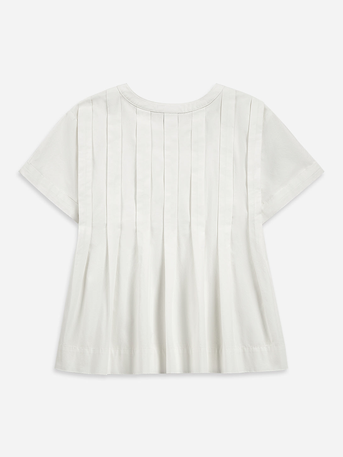 Pure White Pleated Blouse Womens V Neck Pleated Woven Shirt Womens Short Sleeve Shirt Blouse