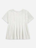 Pure White Pleated Blouse Womens V Neck Pleated Woven Shirt Womens Short Sleeve Shirt Blouse