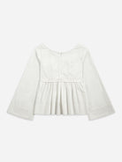 Pure White Bell Sleeve Peplum Top Womens Relaxed Fit Shirt Womens Collarless Woven Long Sleeve Shirt 