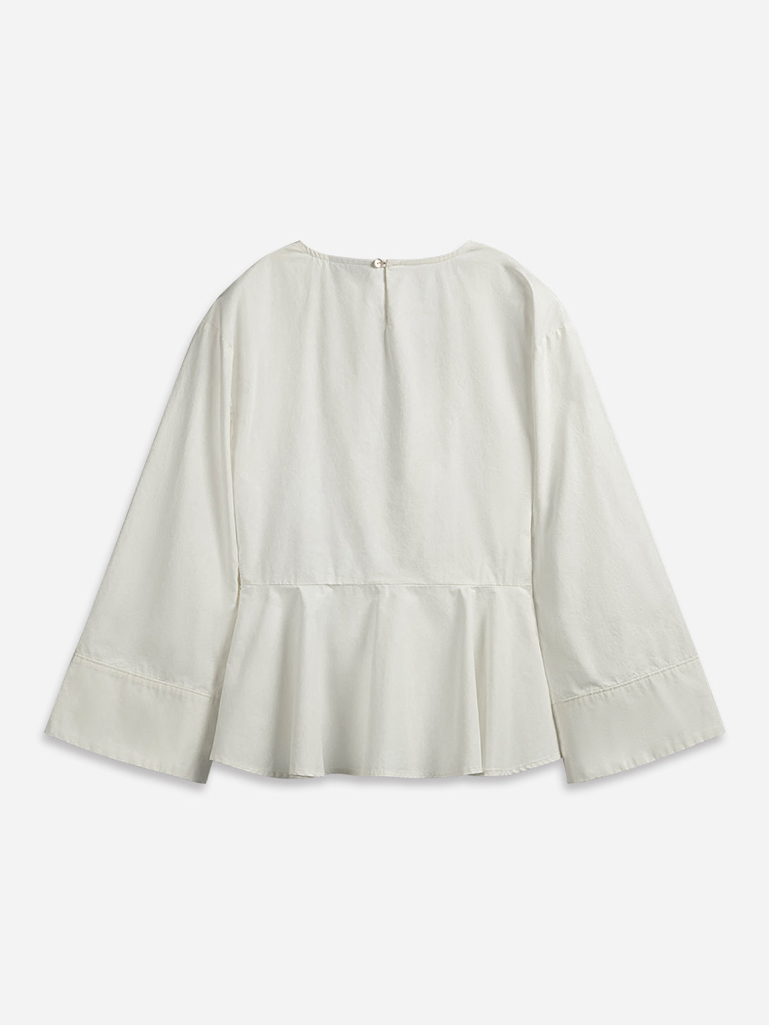 Pure White Folded Collar Top Womens Wide Sleeve Woven Shirt 