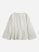 Pure White Folded Collar Top Womens Wide Sleeve Woven Shirt 