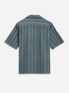Stormy Blue Rockaway Towel Shirt Mens Camp Collar Shirt Textured Terry Cloth Camp Collar Short Sleeve Summer Towel Tee 