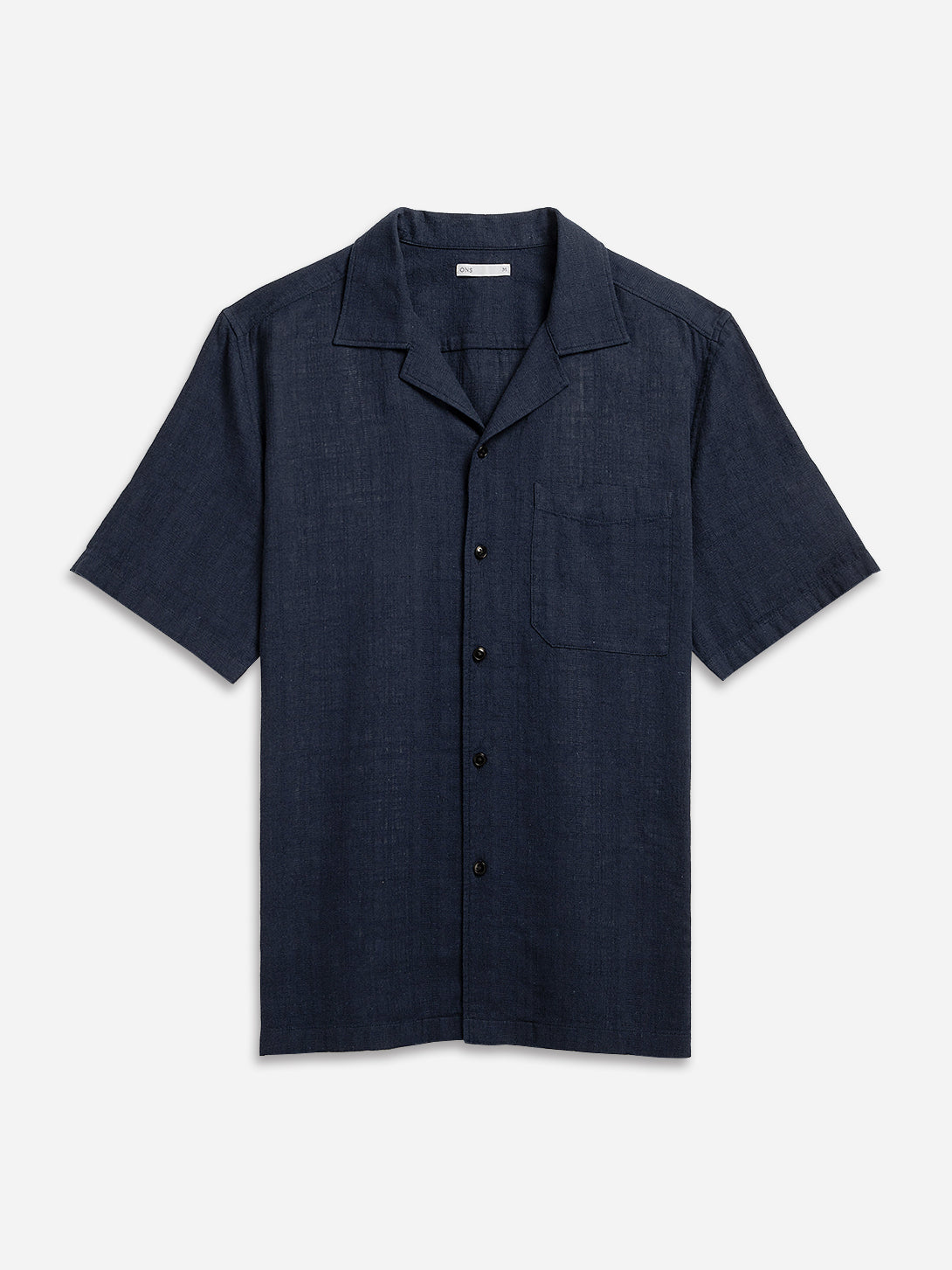 Navy Rockaway Linen Cotton Shirt Mens Camp Collar Linen Shirt Chest Pocket Short Sleeve Tee