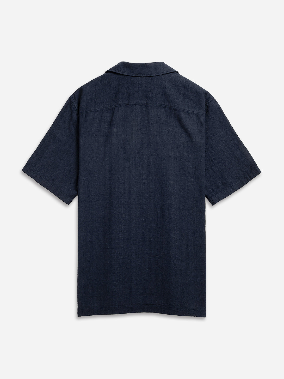 Navy Rockaway Linen Cotton Shirt Mens Camp Collar Linen Shirt Chest Pocket Short Sleeve Tee