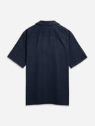 Navy Rockaway Linen Cotton Shirt Mens Camp Collar Linen Shirt Chest Pocket Short Sleeve Tee