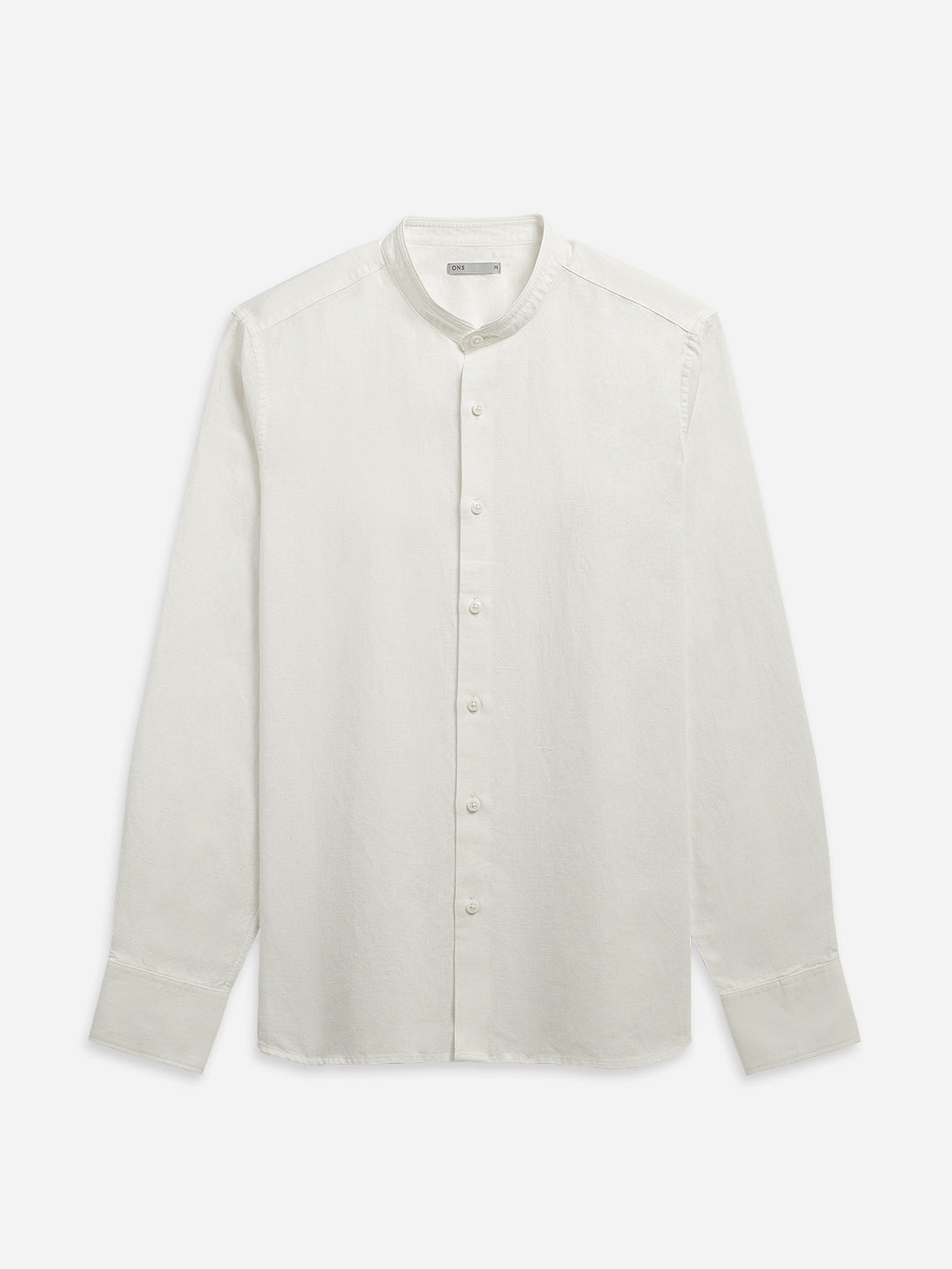 Off White Aleks Linen Cotton Shirt Band Collar Linen Dress Shirt 