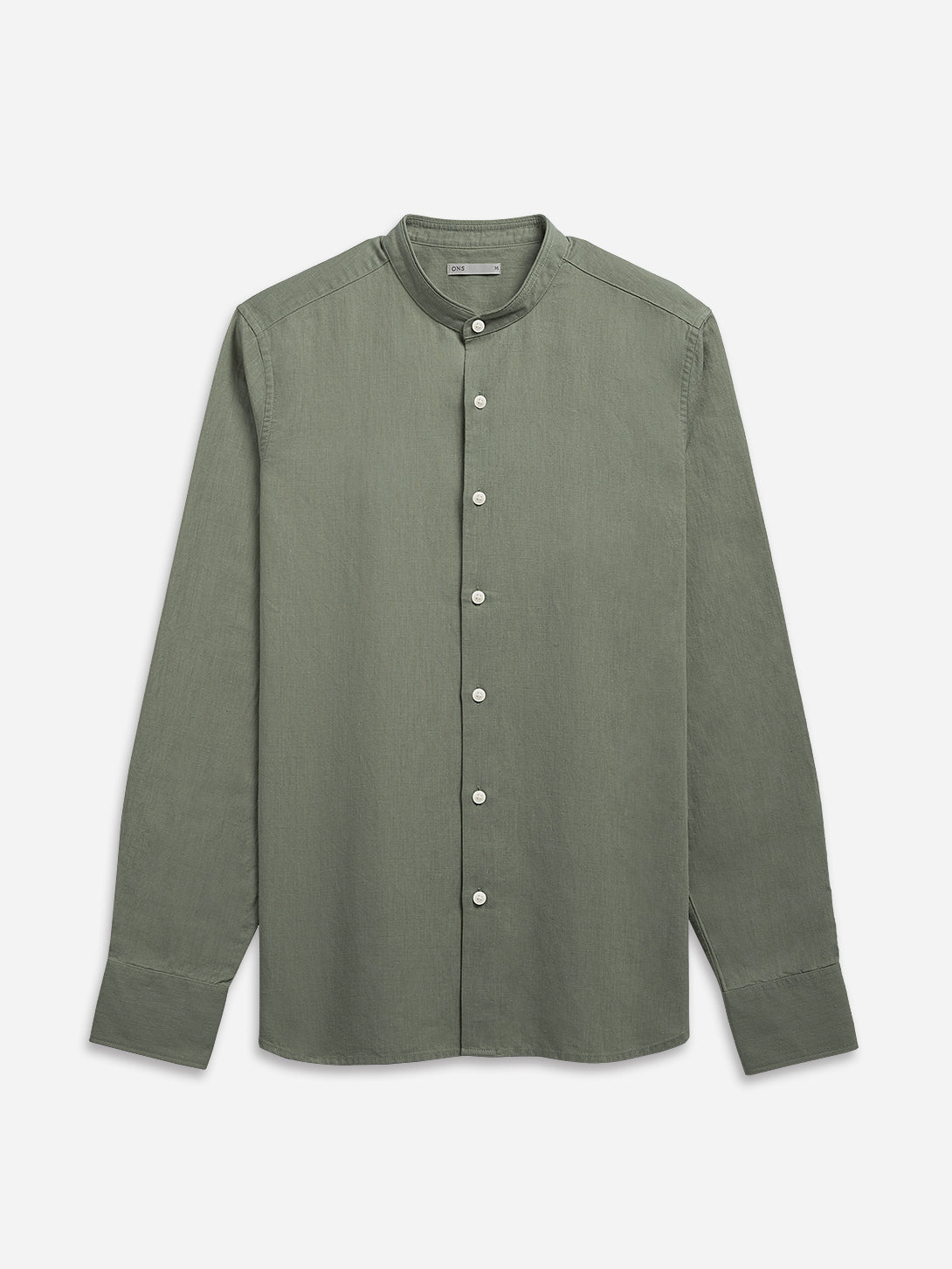 Castor Grey Aleks Linen Cotton Shirt Band Collar Linen Dress Shirt 