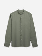 Castor Grey Aleks Linen Cotton Shirt Band Collar Linen Dress Shirt 