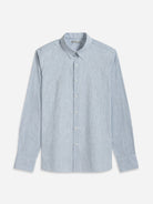 Navy/White Stripe Fulton Stripe Shirt Mens Long Sleeve Casual Dress Shirt Button Down Shirt Button Down Collar Cotton Linen Blend Shirt 
