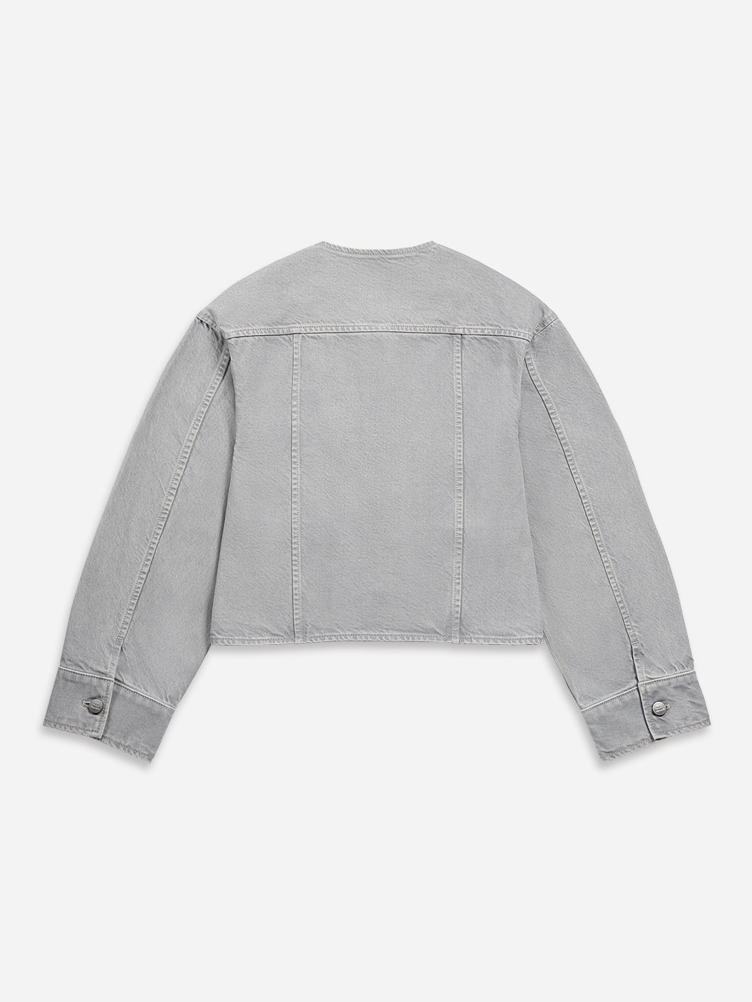 Horizon Blue Womens Crewneck Denim Jacket Button Closure Denim Outerwear Grey Denim Jacket 