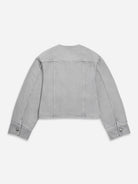 Horizon Blue Womens Crewneck Denim Jacket Button Closure Denim Outerwear Grey Denim Jacket 