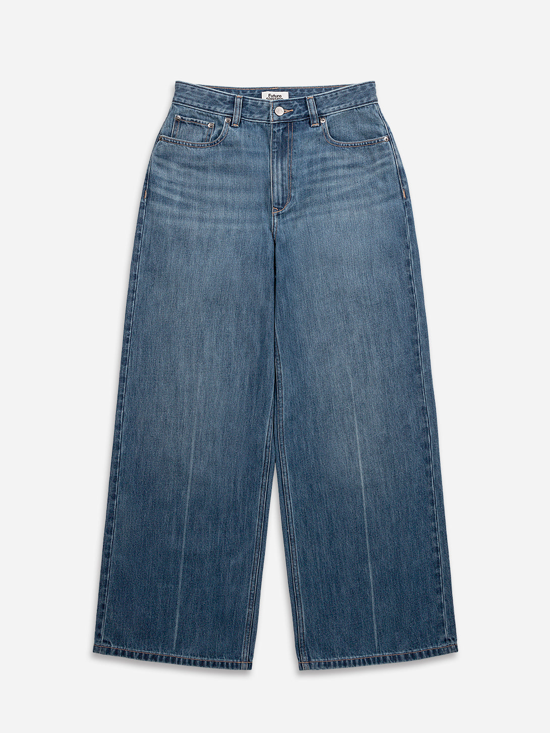 Mid Indigo Loose Fit Jeans Mid-Indigo Womens Denim Wash Indigo Jeans Wide Leg Jeans 