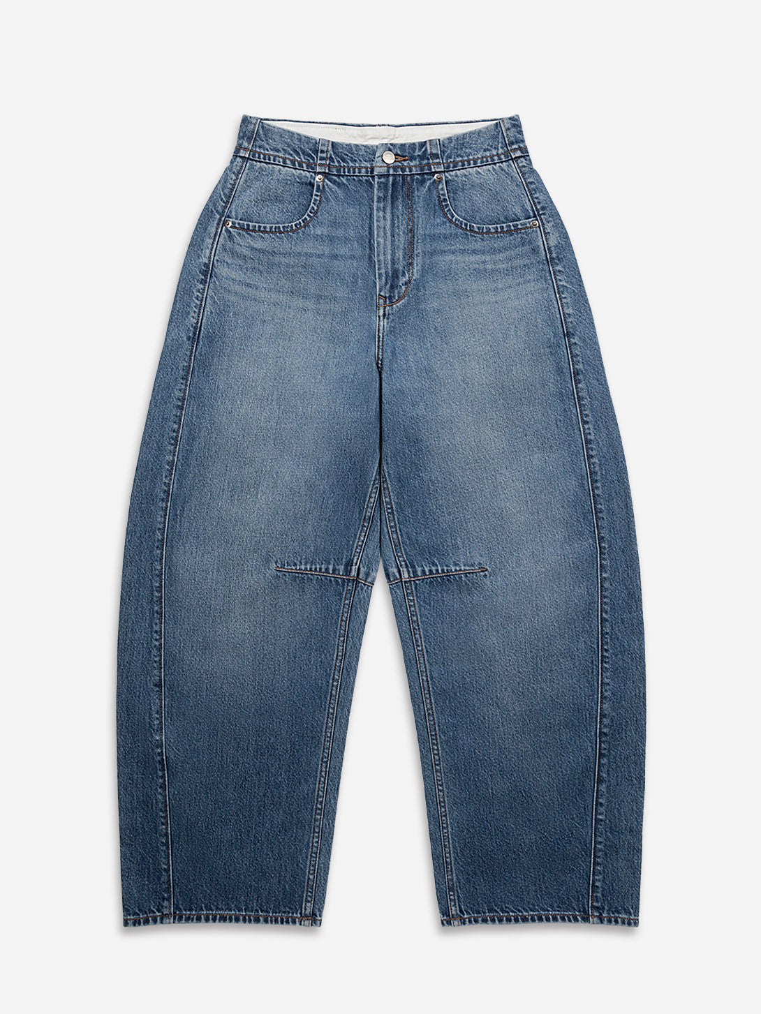 Mid Indigo Round Jeans Womens Barrel Leg Jeans Womens Light Wash Denim Pants 