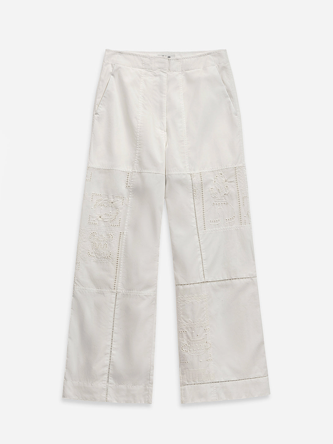 Offwhite Patchwork Oeuvres Pants Womens White Patchwork Cotton Woven Pants Womens Summer Pants 