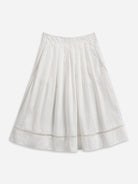 Pure White Pleated Flare Skirt Womens Mid Length Lightweight Skirt Stitch Design 