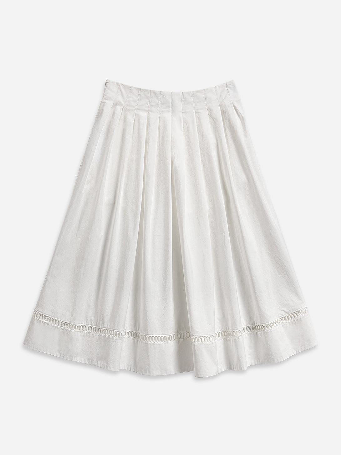 Pure White Pleated Flare Skirt Womens Mid Length Lightweight Skirt Stitch Design