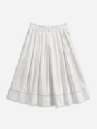 Pure White Pleated Flare Skirt Womens Mid Length Lightweight Skirt Stitch Design