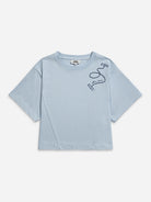 Soft Blue Clay Cutter Boxy Tee Womens Relax Fit Tee Short Sleeve Embroidered Boxy Shirt 