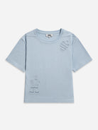 Soft Blue Stencils Tee Womens Short Sleeve Cotton Tee Shirt Etched In Design 