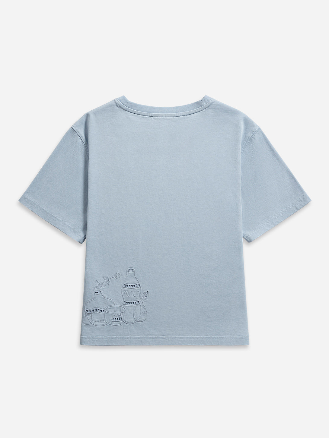 Soft Blue Stencils Tee Womens Short Sleeve Cotton Tee Shirt Etched In Design 